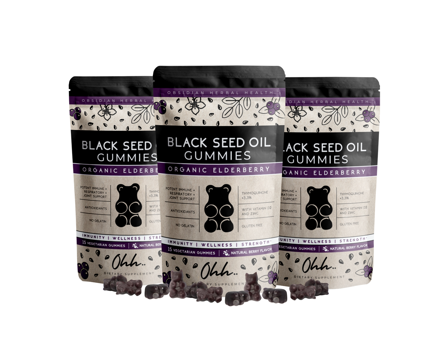 Organic black seed oil gummies on the go: gummy bears packed with Ethiopian black seed oil, thymoquinone, vitamin D, and zinc