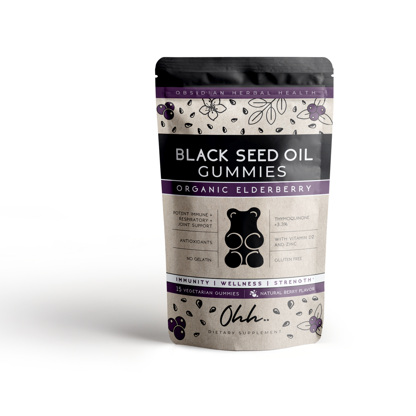 Black seed oil elderberry gummies on the go: 15 vegetarian (vegan), halal gummies