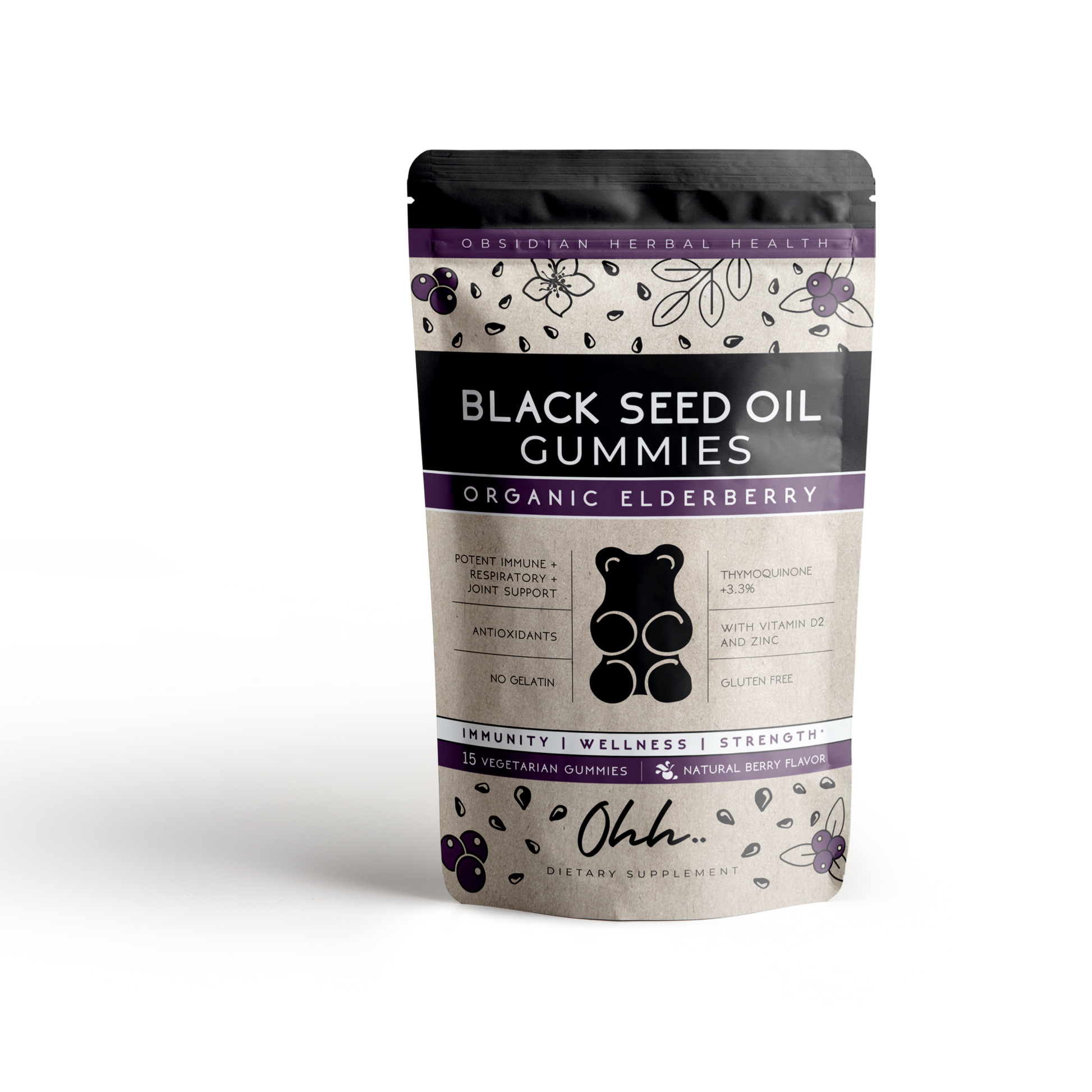 Black seed oil elderberry gummies on the go: 15 vegetarian (vegan), halal gummies