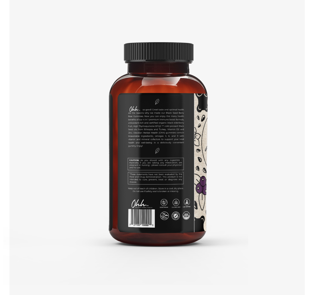 Organic black seed oil and elderberry gummies: 4-in-1 formula with organic Ethiopian black seed oil, thymoquinone, vitamin D, and zinc