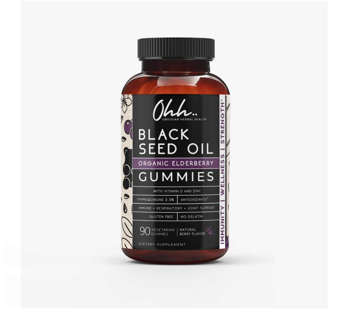Organic black seed oil and elderberry gummies: 90 vegetarian (vegan), halal gummies