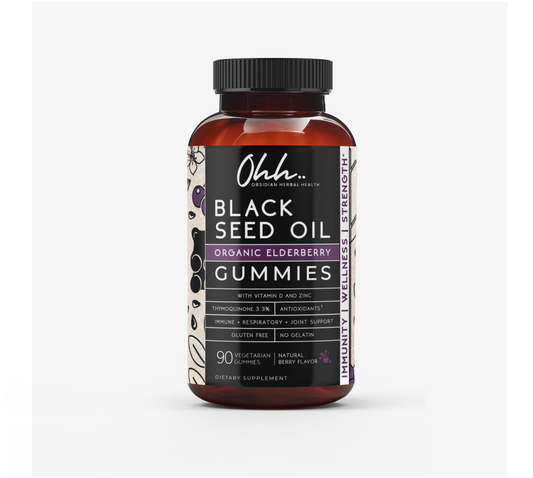 Organic black seed oil and elderberry gummies: 90 vegetarian (vegan), halal gummies